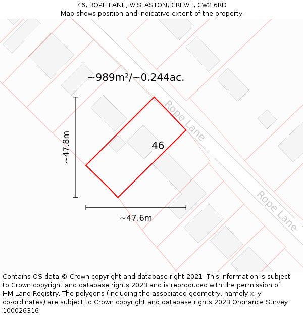 46, ROPE LANE, WISTASTON, CREWE, CW2 6RD: Plot and title map