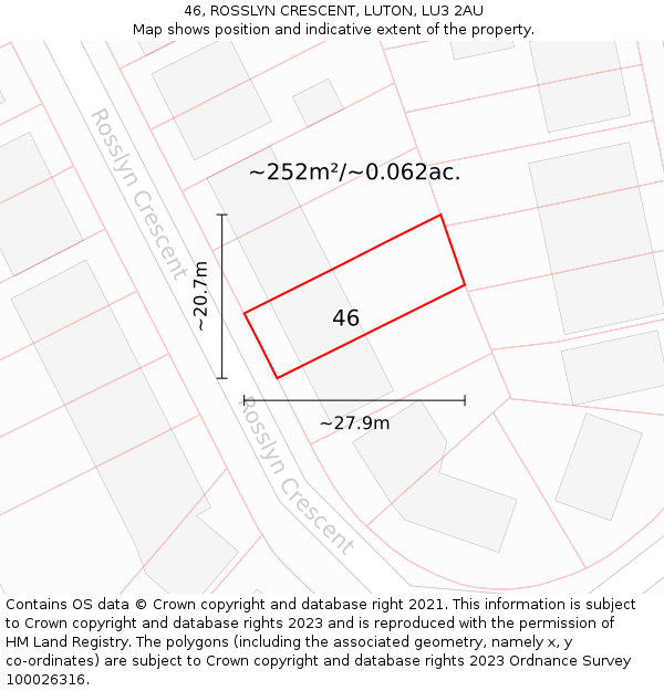 46, ROSSLYN CRESCENT, LUTON, LU3 2AU: Plot and title map