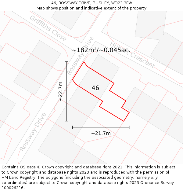 46, ROSSWAY DRIVE, BUSHEY, WD23 3EW: Plot and title map