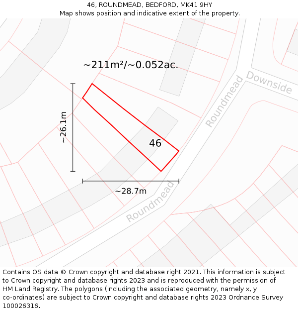 46, ROUNDMEAD, BEDFORD, MK41 9HY: Plot and title map