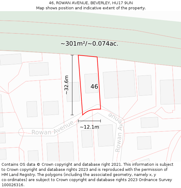 46, ROWAN AVENUE, BEVERLEY, HU17 9UN: Plot and title map