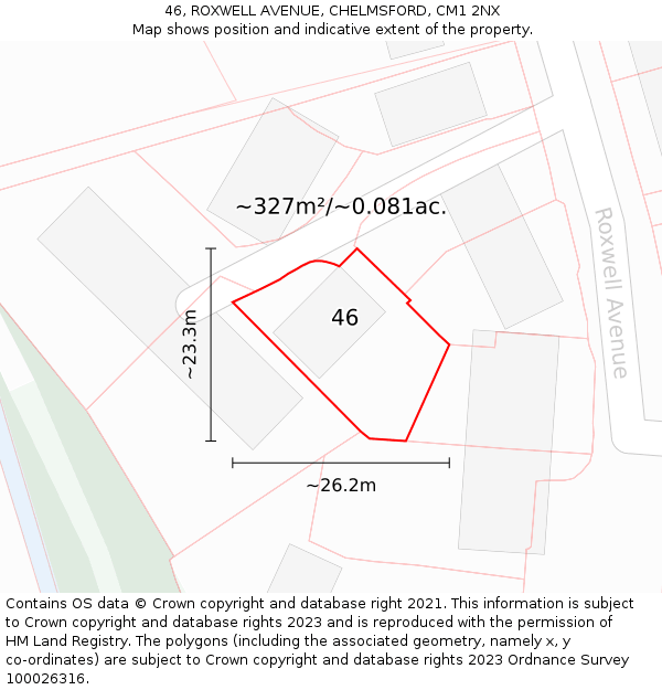 46, ROXWELL AVENUE, CHELMSFORD, CM1 2NX: Plot and title map