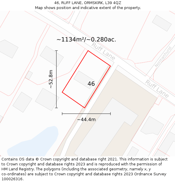 46, RUFF LANE, ORMSKIRK, L39 4QZ: Plot and title map