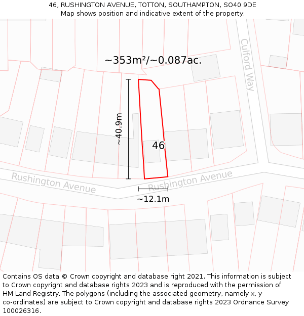 46, RUSHINGTON AVENUE, TOTTON, SOUTHAMPTON, SO40 9DE: Plot and title map