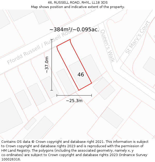 46, RUSSELL ROAD, RHYL, LL18 3DS: Plot and title map