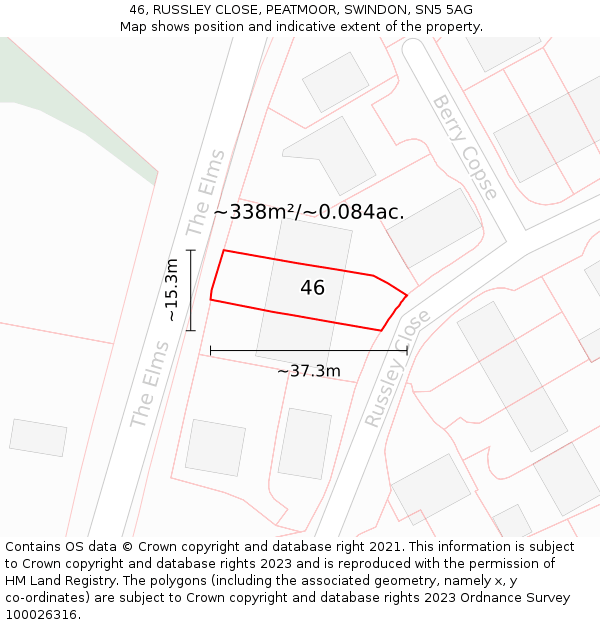 46, RUSSLEY CLOSE, PEATMOOR, SWINDON, SN5 5AG: Plot and title map