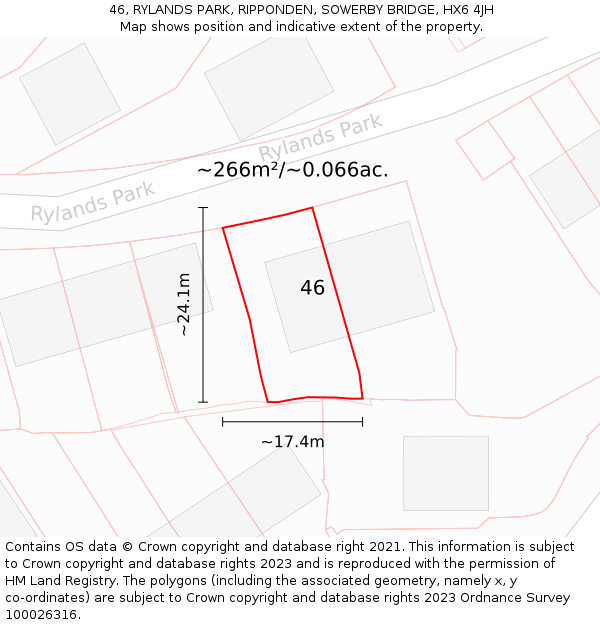 46, RYLANDS PARK, RIPPONDEN, SOWERBY BRIDGE, HX6 4JH: Plot and title map