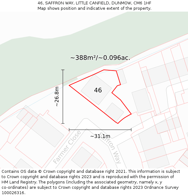 46, SAFFRON WAY, LITTLE CANFIELD, DUNMOW, CM6 1HF: Plot and title map