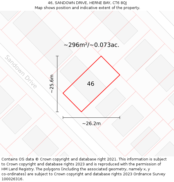 46, SANDOWN DRIVE, HERNE BAY, CT6 8QJ: Plot and title map