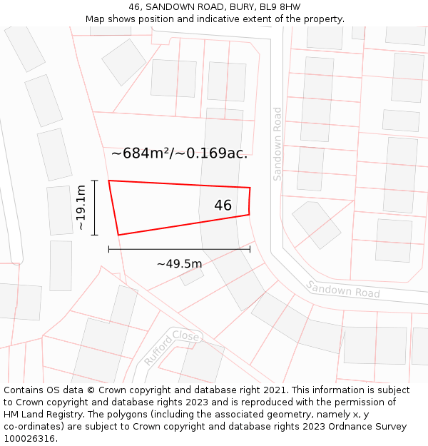 46, SANDOWN ROAD, BURY, BL9 8HW: Plot and title map