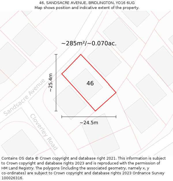 46, SANDSACRE AVENUE, BRIDLINGTON, YO16 6UG: Plot and title map