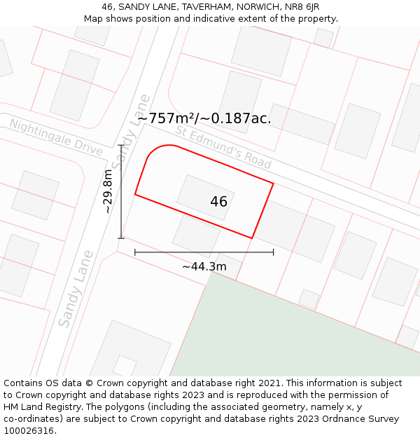 46, SANDY LANE, TAVERHAM, NORWICH, NR8 6JR: Plot and title map