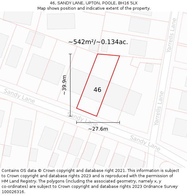 46, SANDY LANE, UPTON, POOLE, BH16 5LX: Plot and title map