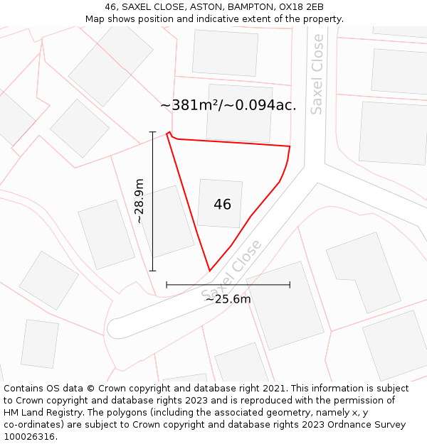 46, SAXEL CLOSE, ASTON, BAMPTON, OX18 2EB: Plot and title map