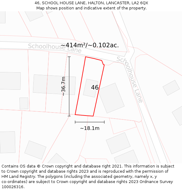 46, SCHOOL HOUSE LANE, HALTON, LANCASTER, LA2 6QX: Plot and title map