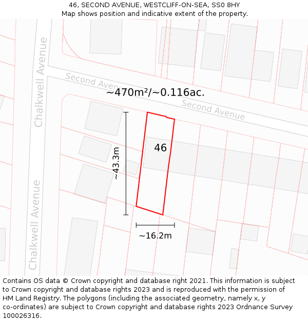 46, SECOND AVENUE, WESTCLIFF-ON-SEA, SS0 8HY: Plot and title map