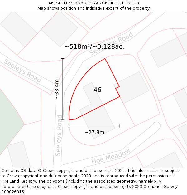 46, SEELEYS ROAD, BEACONSFIELD, HP9 1TB: Plot and title map