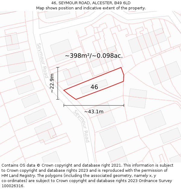 46, SEYMOUR ROAD, ALCESTER, B49 6LD: Plot and title map