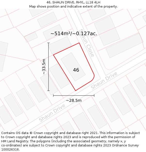 46, SHAUN DRIVE, RHYL, LL18 4LH: Plot and title map