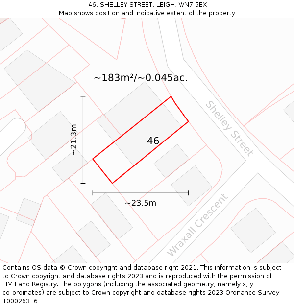 46, SHELLEY STREET, LEIGH, WN7 5EX: Plot and title map