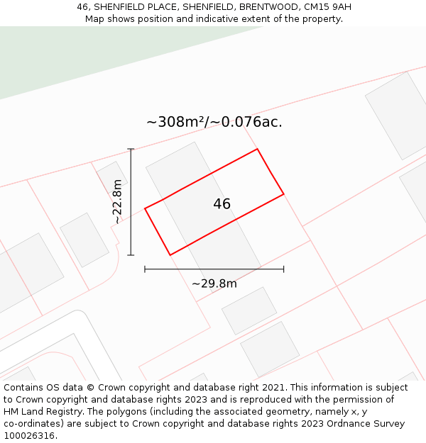 46, SHENFIELD PLACE, SHENFIELD, BRENTWOOD, CM15 9AH: Plot and title map