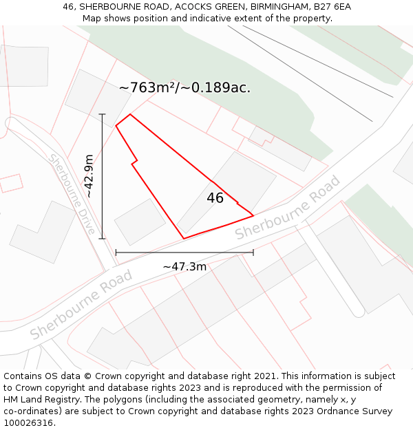 46, SHERBOURNE ROAD, ACOCKS GREEN, BIRMINGHAM, B27 6EA: Plot and title map
