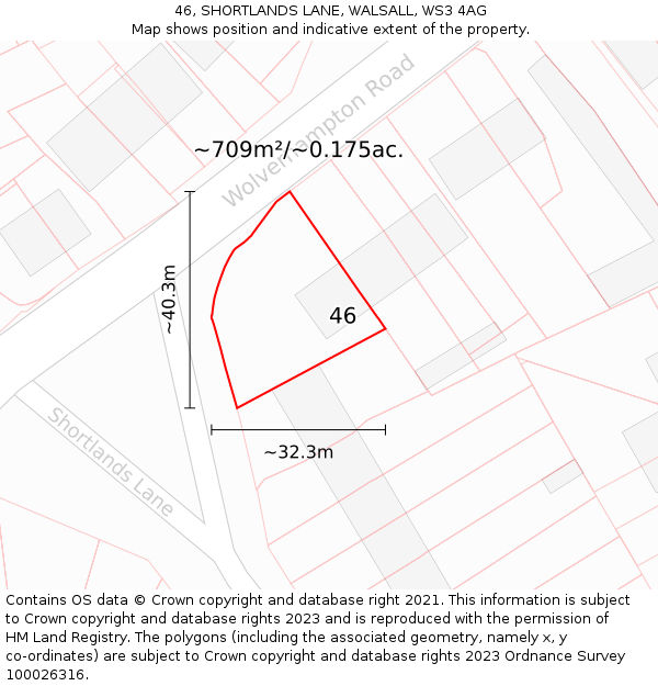 46, SHORTLANDS LANE, WALSALL, WS3 4AG: Plot and title map