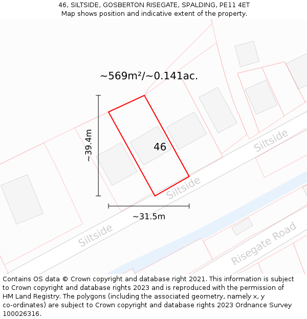 46, SILTSIDE, GOSBERTON RISEGATE, SPALDING, PE11 4ET: Plot and title map