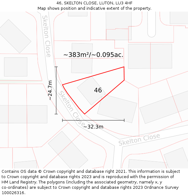 46, SKELTON CLOSE, LUTON, LU3 4HF: Plot and title map