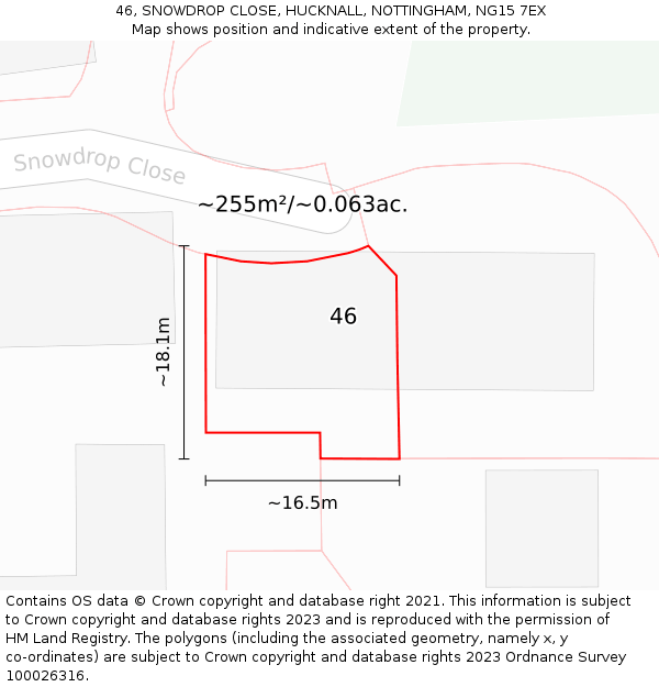 46, SNOWDROP CLOSE, HUCKNALL, NOTTINGHAM, NG15 7EX: Plot and title map