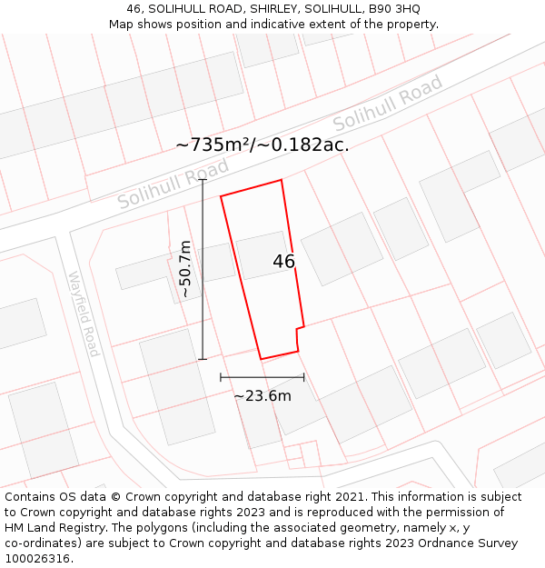 46, SOLIHULL ROAD, SHIRLEY, SOLIHULL, B90 3HQ: Plot and title map