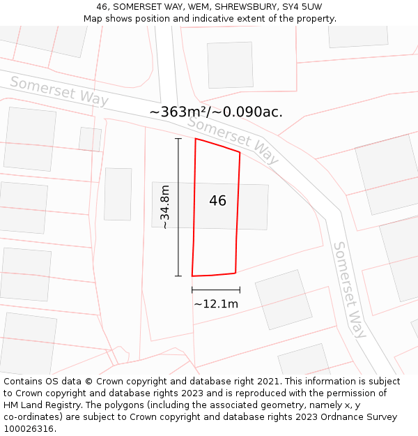 46, SOMERSET WAY, WEM, SHREWSBURY, SY4 5UW: Plot and title map