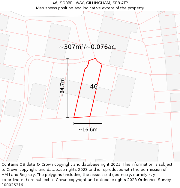 46, SORREL WAY, GILLINGHAM, SP8 4TP: Plot and title map