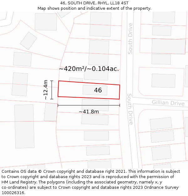 46, SOUTH DRIVE, RHYL, LL18 4ST: Plot and title map