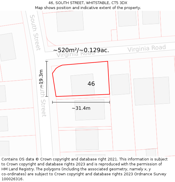 46, SOUTH STREET, WHITSTABLE, CT5 3DX: Plot and title map