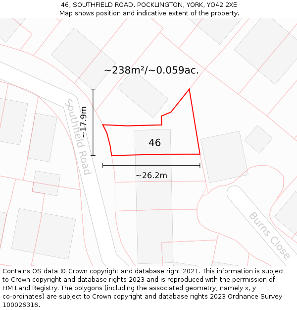 46, SOUTHFIELD ROAD, POCKLINGTON, YORK, YO42 2XE: Plot and title map