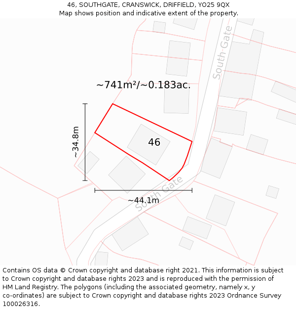 46, SOUTHGATE, CRANSWICK, DRIFFIELD, YO25 9QX: Plot and title map