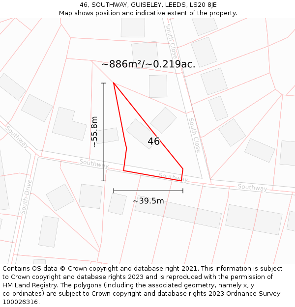 46, SOUTHWAY, GUISELEY, LEEDS, LS20 8JE: Plot and title map