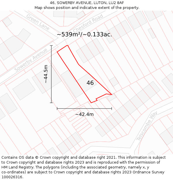 46, SOWERBY AVENUE, LUTON, LU2 8AF: Plot and title map