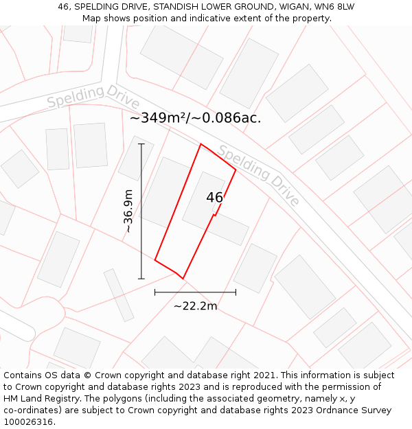 46, SPELDING DRIVE, STANDISH LOWER GROUND, WIGAN, WN6 8LW: Plot and title map