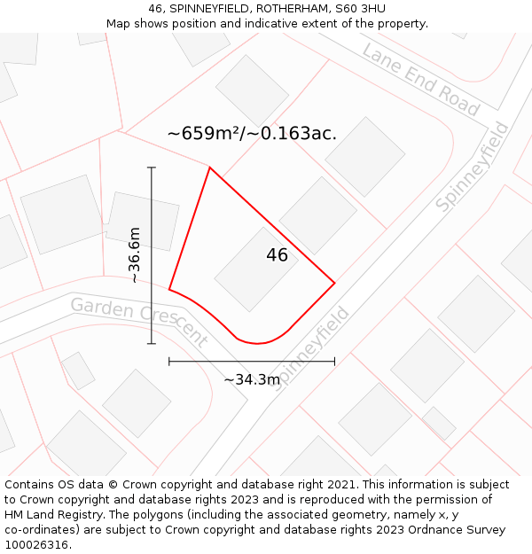 46, SPINNEYFIELD, ROTHERHAM, S60 3HU: Plot and title map