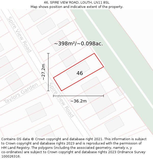 46, SPIRE VIEW ROAD, LOUTH, LN11 8SL: Plot and title map