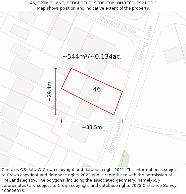 46, SPRING LANE, SEDGEFIELD, STOCKTON-ON-TEES, TS21 2DG: Plot and title map