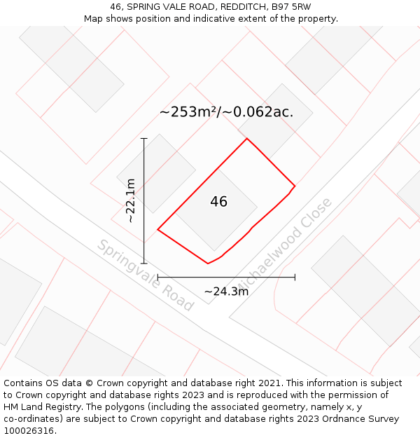 46, SPRING VALE ROAD, REDDITCH, B97 5RW: Plot and title map