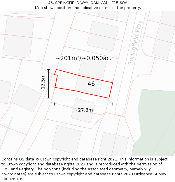 46, SPRINGFIELD WAY, OAKHAM, LE15 6QA: Plot and title map