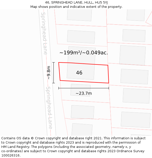 46, SPRINGHEAD LANE, HULL, HU5 5YJ: Plot and title map