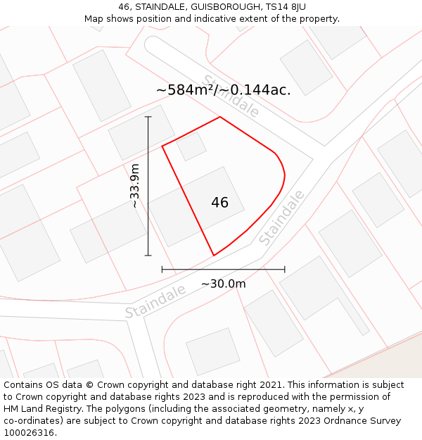 46, STAINDALE, GUISBOROUGH, TS14 8JU: Plot and title map