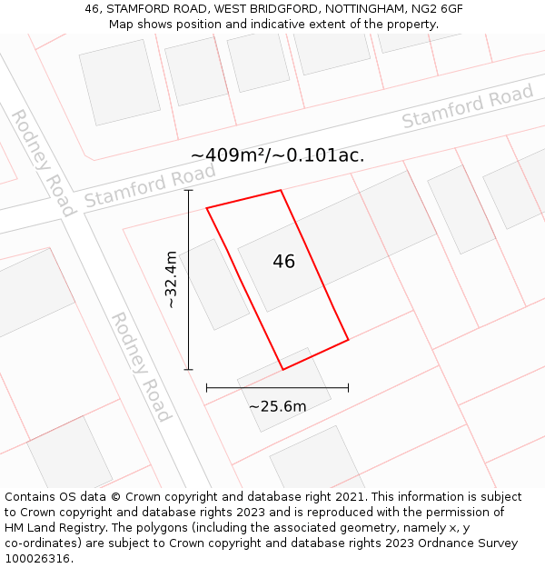 46, STAMFORD ROAD, WEST BRIDGFORD, NOTTINGHAM, NG2 6GF: Plot and title map