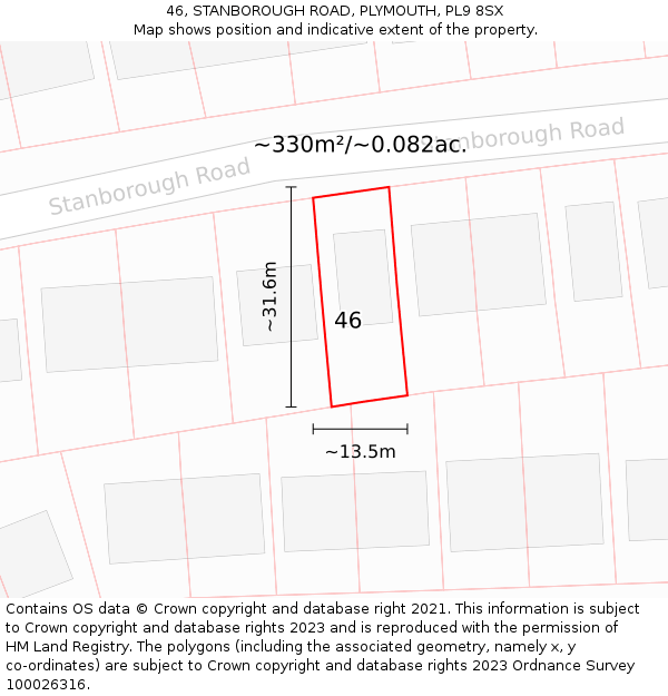 46, STANBOROUGH ROAD, PLYMOUTH, PL9 8SX: Plot and title map
