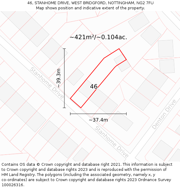 46, STANHOME DRIVE, WEST BRIDGFORD, NOTTINGHAM, NG2 7FU: Plot and title map